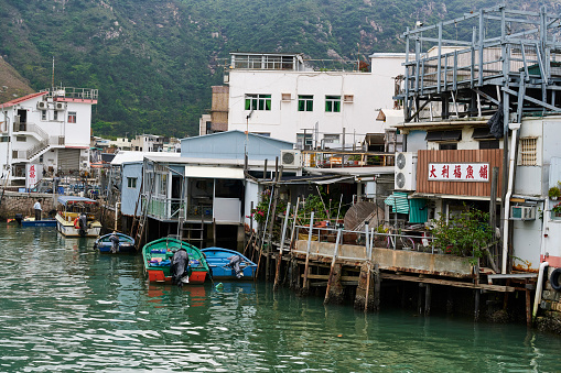 Hong Kong, April 02, 2023: traditional houses on stilt at Tai O, a fishing village in Lantau Island.