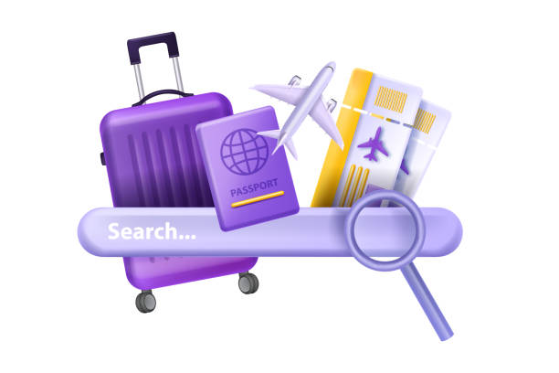 istock 3D travel vacation vector flight ticket search online booking research hotel aeroplane data analysis. 1486836728