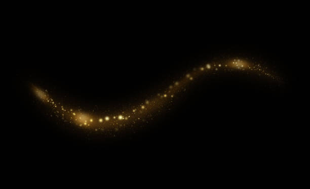 gold funkelt und glitzert auf schwarzem hintergrund. - abstract swirl curve ethereal stock-fotos und bilder