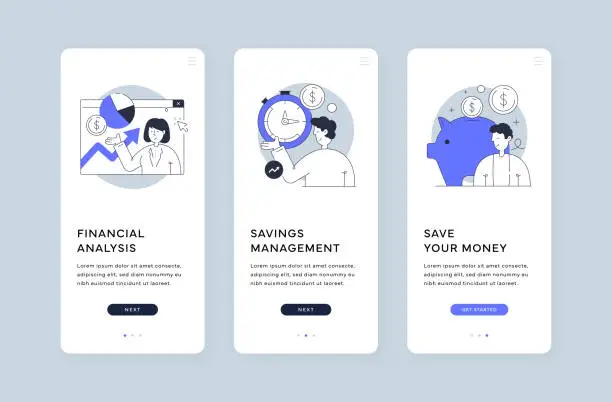 Vector illustration of Financial Analysis and Savings Management Mobile Templates