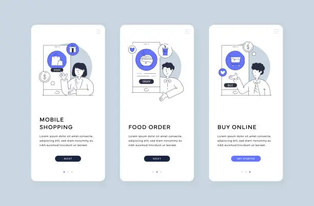 Vector illustration of Mobile Shopping and Food Ordering App Illustrations