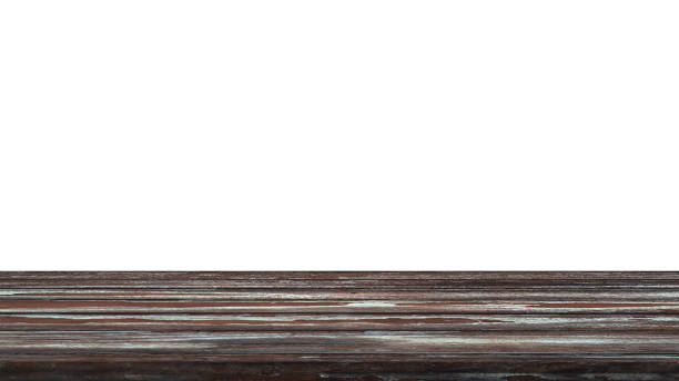 istock Wood table front view with blank white background for product display. 1486844601