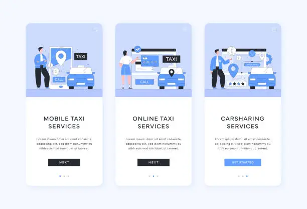 Vector illustration of Mobile Taxi, Online Service, and Car Sharing Templates
