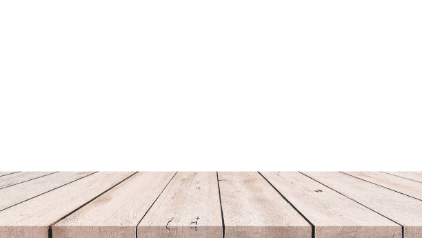 istock Wood table for display or montage products with blank white background. 1486844926