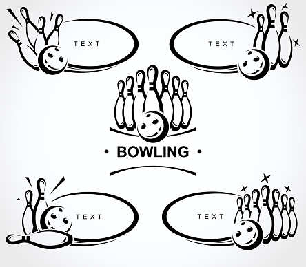 Bowling label and element set. Collection element bowling. Vector illustration