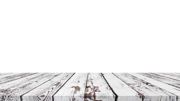 istock Wood table for display or montage products with blank white background. 1486846460