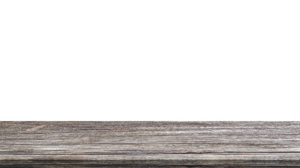 istock Wood table for display or montage products with blank white background. 1486846874