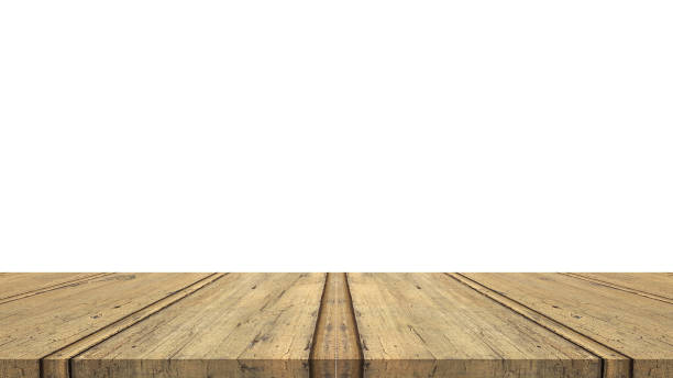 istock Wood table for display or montage products with blank white background. 1486846954