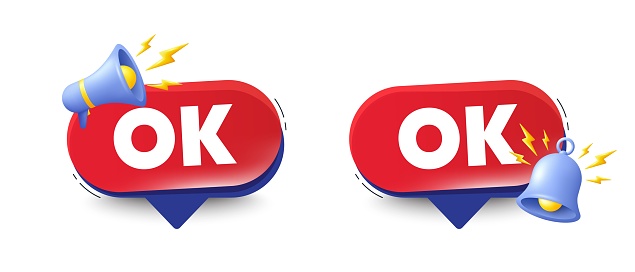 Text Message Ok Icon Ok Text Tag Approved Okay Message Red Speech Bubbles Vector Stock ...