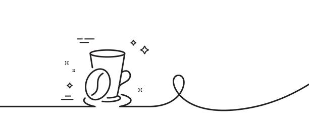 illustrations, cliparts, dessins animés et icônes de tasse à café avec icône de ligne de haricots. enseigne de café au lait chaud. tasse à boisson au thé. ligne continue avec boucle. vecteur - coffee coffee cup love cappuccino