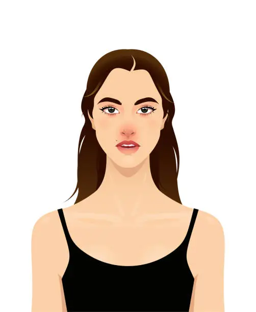 Vector illustration of Young woman with allergy