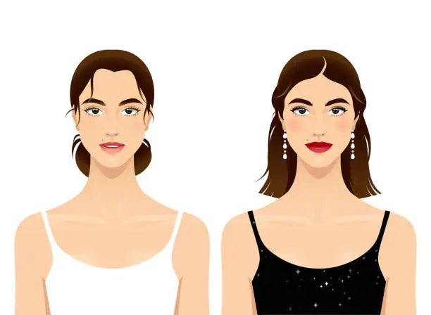 Vector illustration of Young woman beauty transformation