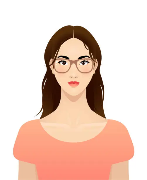 Vector illustration of Young asian woman in eyeglasses
