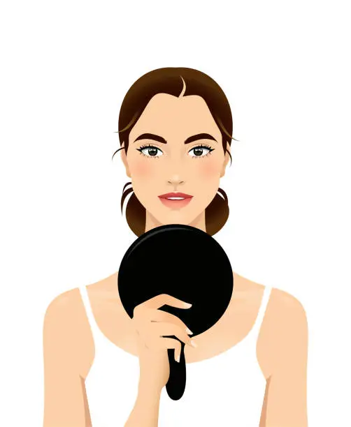 Vector illustration of Young woman looking in a mirror