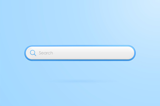 Search bar 3D. Search bar frame with magnifier icon, search boxes template for web page on blue background. Vector Illustration.