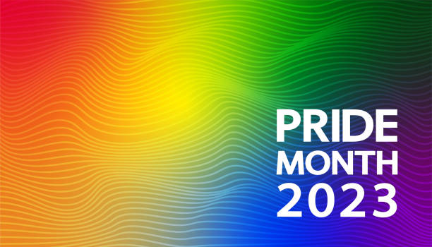 Pride Month 2023 greeting poster, vector. LGBT Pride Month concept. Text on rainbow background. pride month stock illustrations