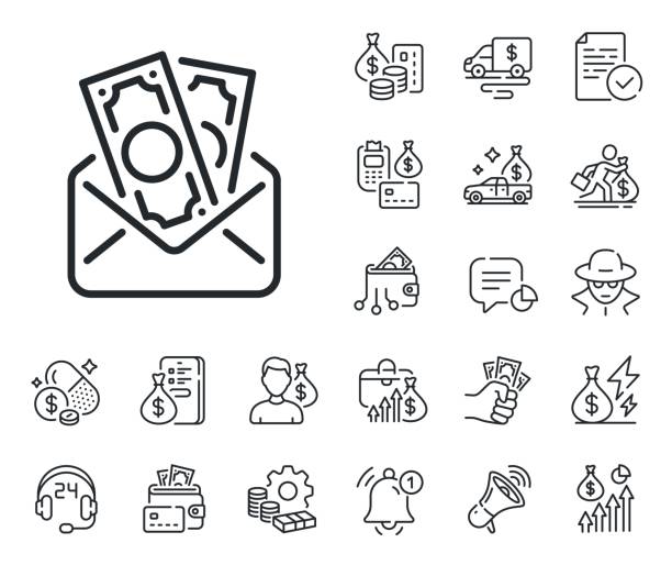 ilustraciones, imágenes clip art, dibujos animados e iconos de stock de icono de línea de soborno. signo de delito de fraude de dinero. dinero en efectivo, préstamo e hipoteca. vector - employee theft