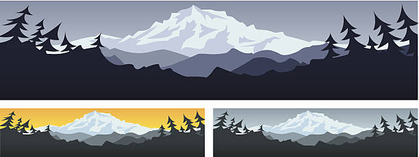 Three illustrations of mountain scenery Mountain scene banner with room for text mt hood stock illustrations