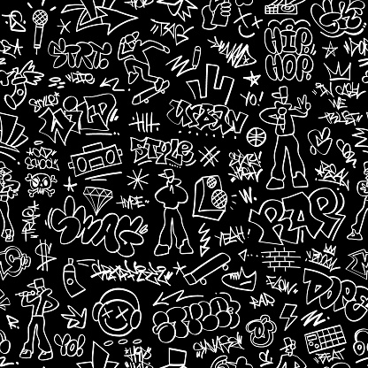 Rap Lettering Graffiti Rap Music Street Style Lettering Seamless Vector Pattern ...