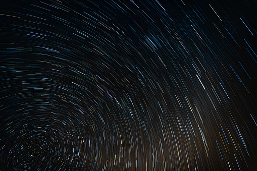 Star trail with the North Star at the bottom left corner