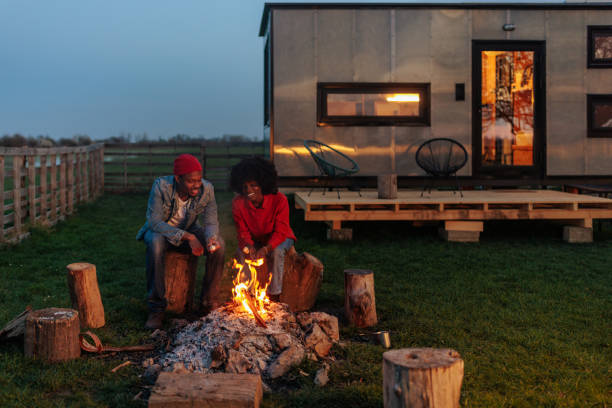 istock Trendy couple weekend camping fun. 1486871253