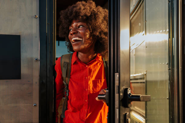 istock Happy woman on weekend trip. 1486871369