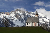 Old church in Alps with Mount Hochkönig in background