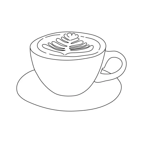Vector illustration of Cappuccino outline drawing. Vector illustration.