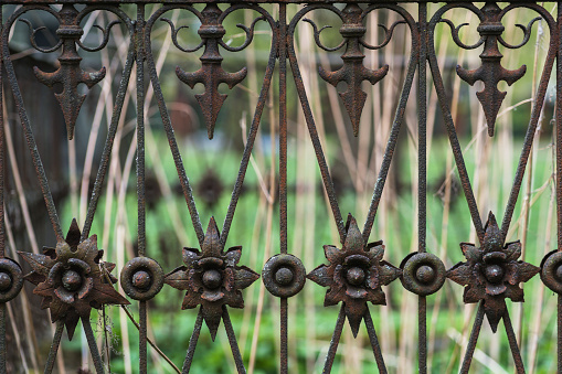 Ornate wrought iron fence elements