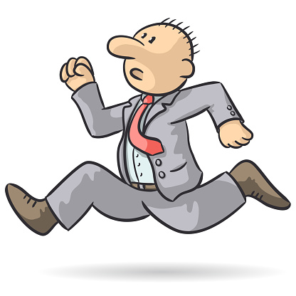 Drawing of a worried businessman running, vector illustration
