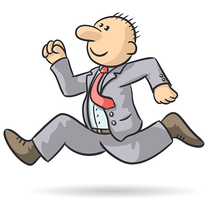 Drawing of a cheerful running businessman, vector illustration