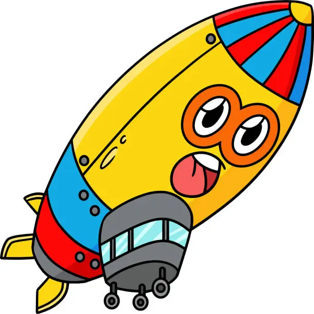 Vector illustration of Zeppelin with Face Vehicle Cartoon Colored Clipart