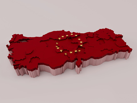 3d turkey map with Presidency Of The Republic Of Turkey logo and stars illustration