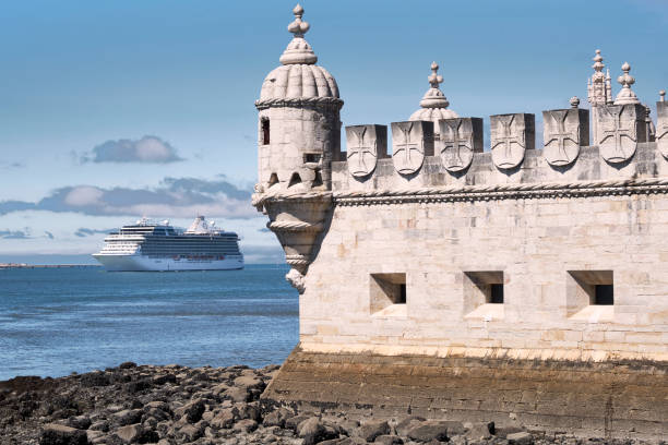 Lisbon, Portugal - July 30, 2024: The Ritz-Carleton Ilma luxury super yacht docked at the port. Lisbon is implementing the Onshore Power Supply Project,  to provide dockside clean energy to ships to reduce emissions and should be finished by 2029.