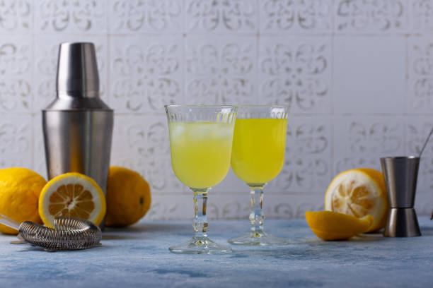 Traditional italian limoncello or lemon liquor stock photo