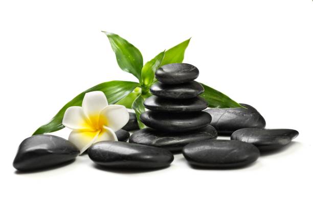 istock Stones bamboo and plumeria  flower on the white 1486890818