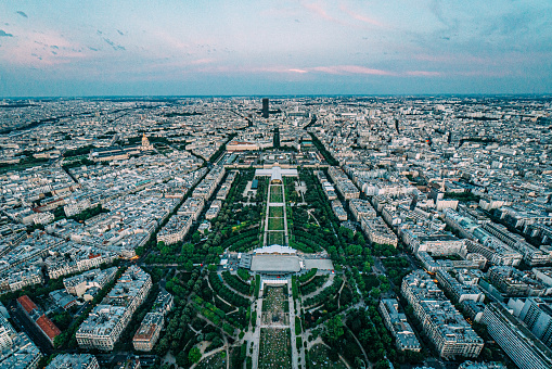 Arc de Triomphe in Paris France, Aerial view