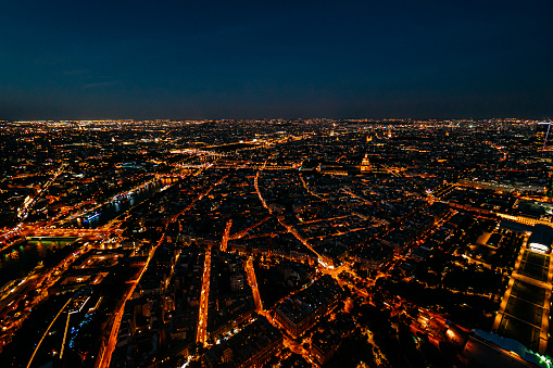 High Angle View from Eiffel Tower of Paris, France on a Summer Evening, just after Sunset