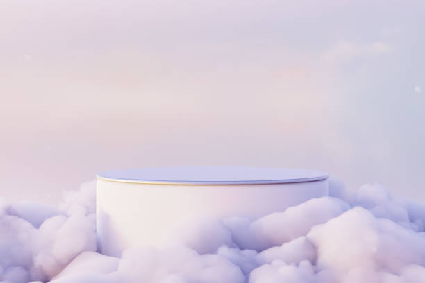 istock White pedestal for cosmetics in clouds. 3d render 1486902303