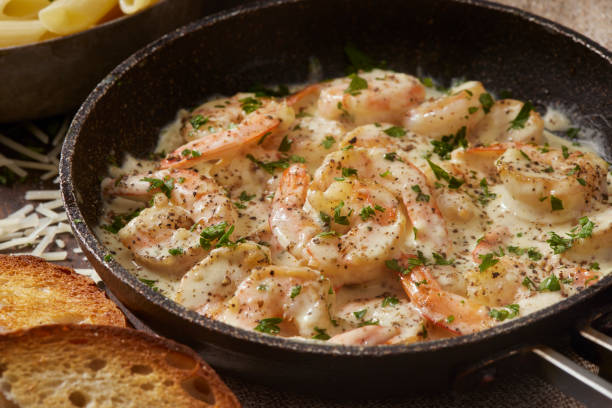 Creamy Parmesan Garlic Shrimp stock photo
