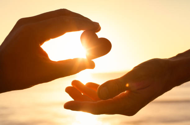 Hand giving heart love help support kindness Hand passing heart to another. charity and relief work stock pictures, royalty-free photos & images