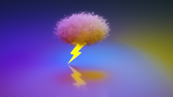 Lightning bolt comes out of a cloud. CGI