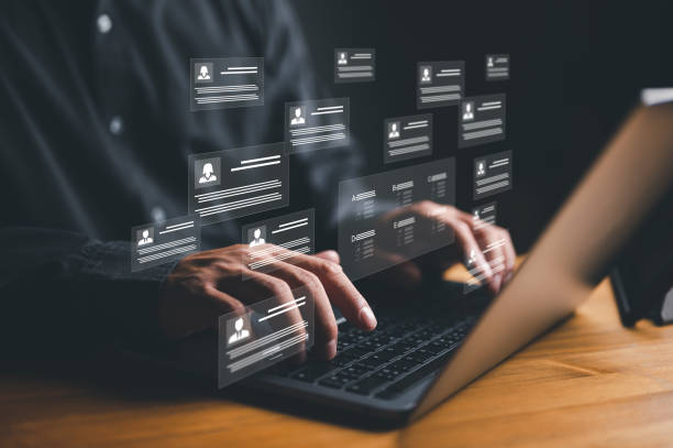 istock Human resources and management concept. check resume, Screening employee information, job applicants, Employees must complete the online survey form, answer the test questions. 1486915981