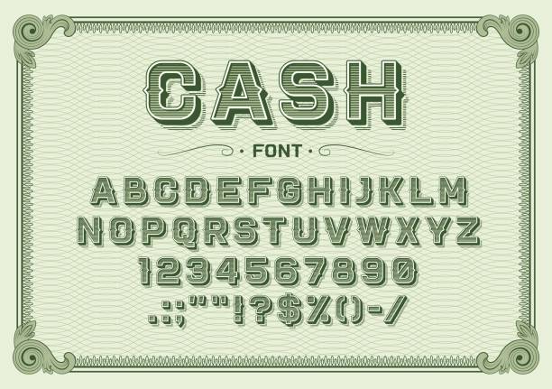 stockillustraties, clipart, cartoons en iconen met money font, vintage type or typeface banknote - papiergeld