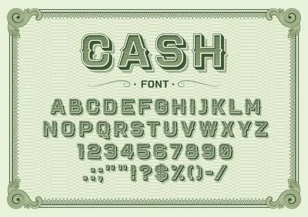 Vector illustration of Money font, vintage type or typeface banknote
