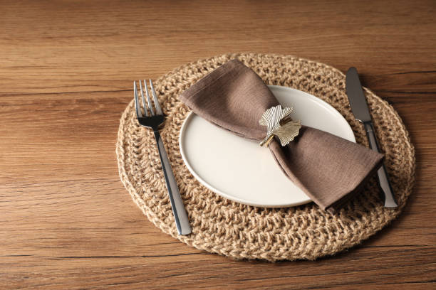 istock Stylish elegant table setting on wooden background 1486926799