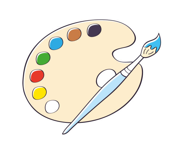 ilustrações de stock, clip art, desenhos animados e ícones de painting art palette and paintbrush - circle paint oil paint acrylic painting