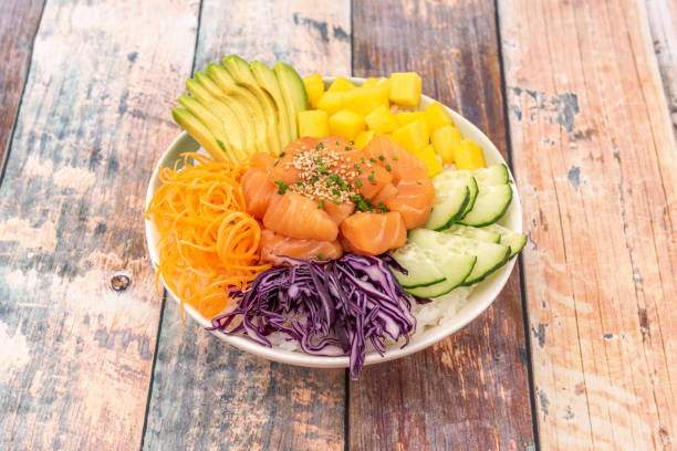 istock Salmon poke bowl with mango 1486930976