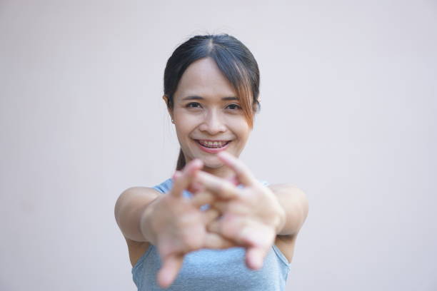 istock Woman stretching to relax from work 1486933850