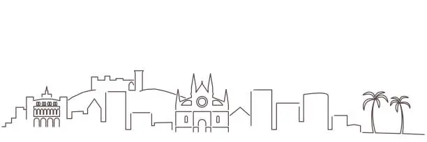 Vector illustration of Palma Mallorca Dark Line Simple Minimalist Skyline With White Background